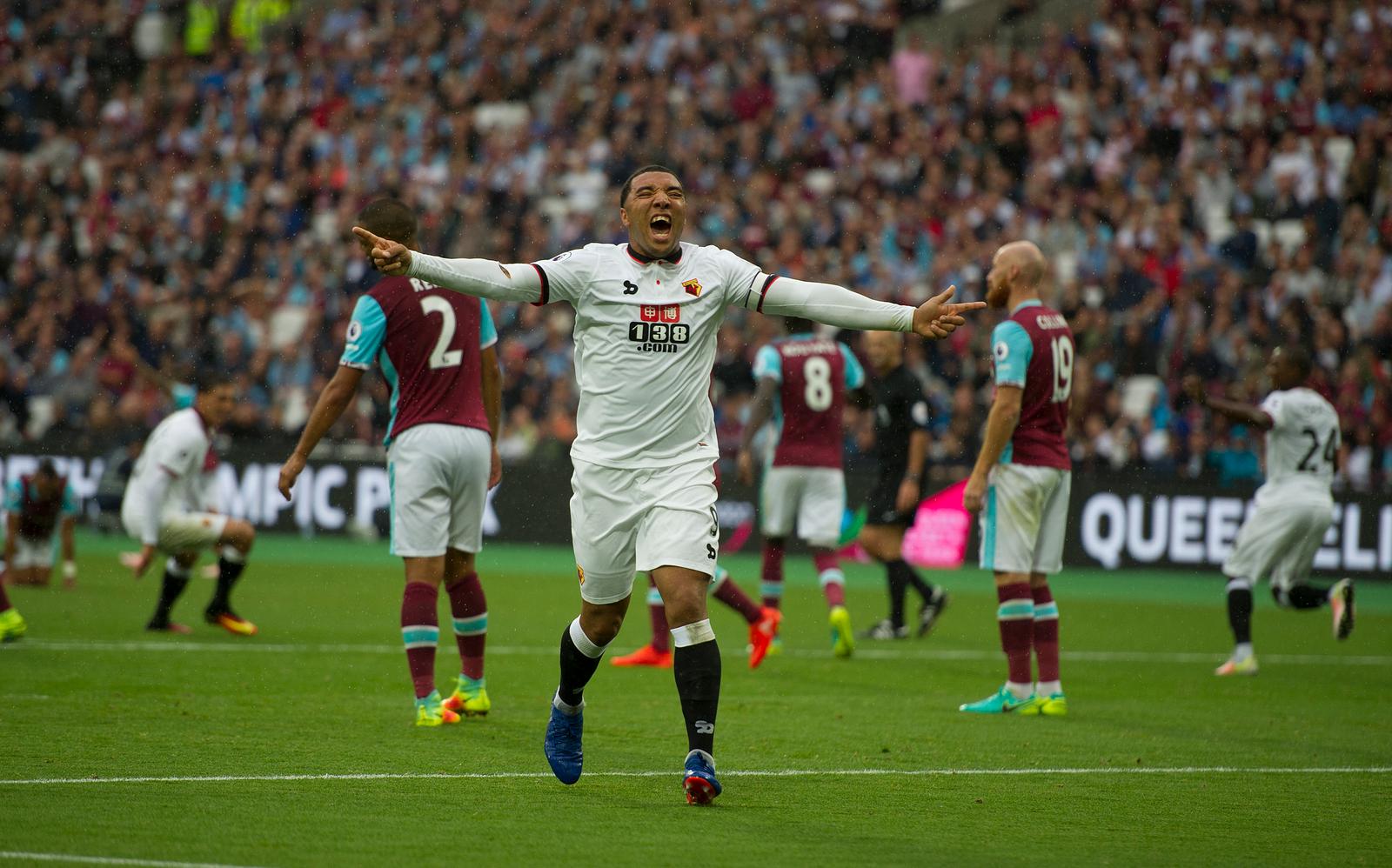 Watford FC Season 2016-17       10/09/2016   Premier Lge
West Ham Utd v Watford 
Pic Alan Cozzi
Watford's Troy Deeney celebrates Jose Holebas goal 2-4